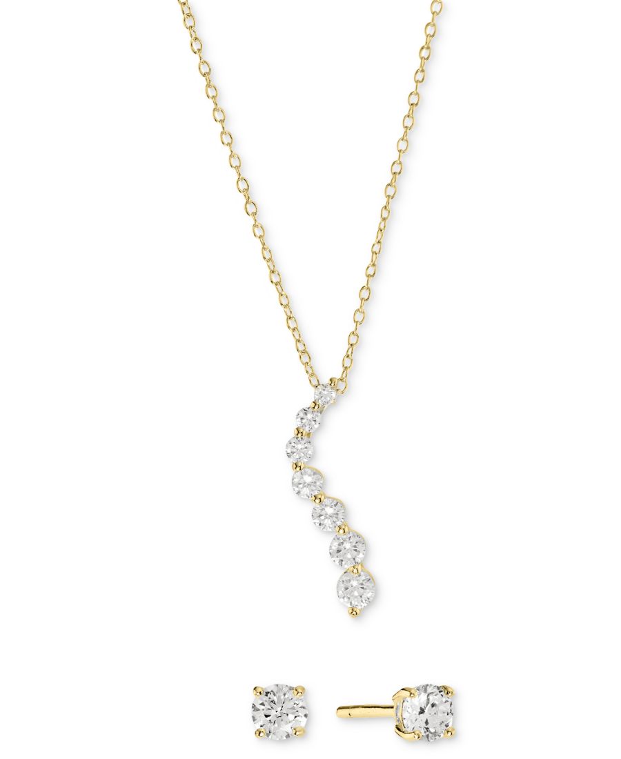 

Комплект из 2 предметов: кулон Путешествие с кубическим цирконием и серьги-гвоздики с одним камнем из стерлингового серебра (также доступен вариант из 14-каратного золота поверх стерлингового серебра) Macy's, Gold