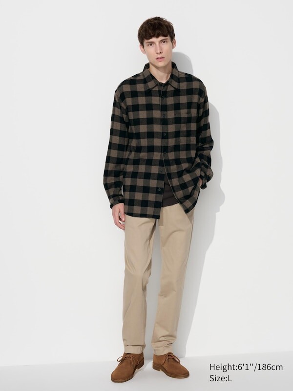 Фланелевая рубашка обычный воротник, клетчатый Uniqlo, красный — фото 4