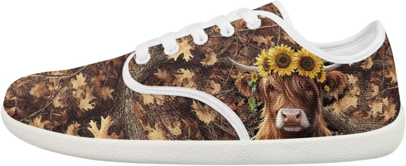 

Мужские минималистичные туфли-босоножки широкого размера с нулевым перепадом модные кеды на работу без шнурков Pointodoor, Camo Hunting Highland Cow