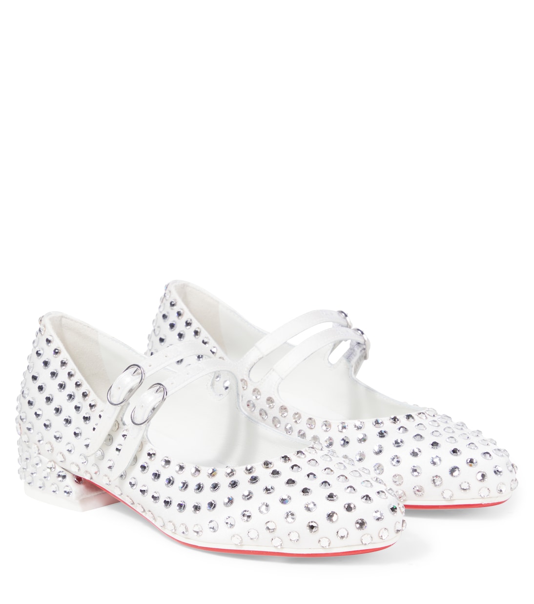 

Балетки из сатина с отделкой стразами Jane Christian Louboutin Kids, Ivory/Lin Bianco