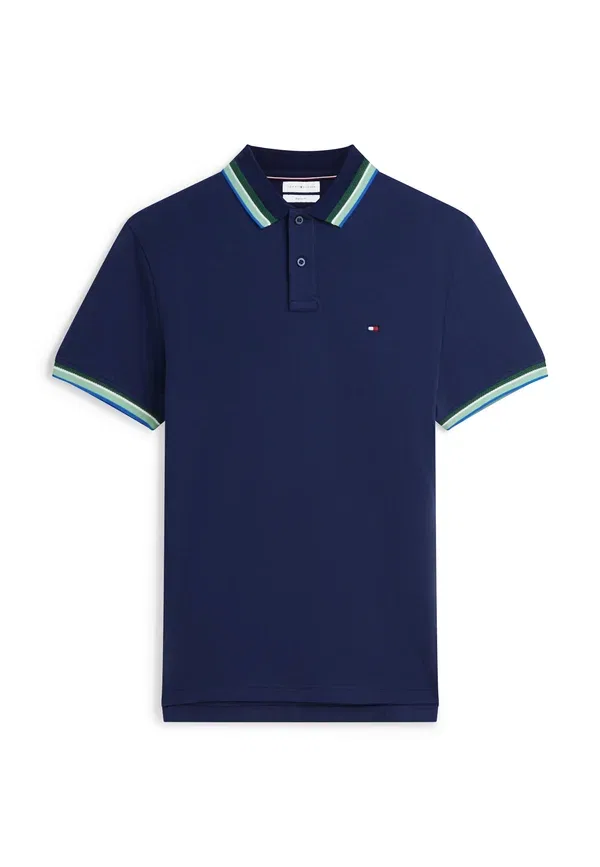 Поло Tommy Hilfiger с контрастным воротником и манжетами, сезонный принт, цвет угольно-синий — фото 4