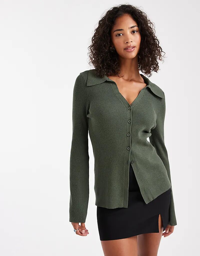 

Длинный кардиган с воротником ASOS DESIGN цвета хаки