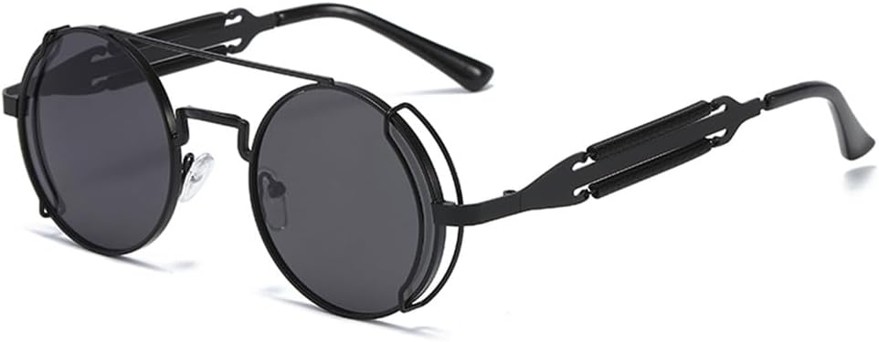 

Солнцезащитные очки в стиле стимпанк, ретро, ​​мужские круглые очки в стиле панк, готические очки, женские солнцезащитные очки с защитой от УФ-излучения UV400 LOVQZAOF, Black Gray