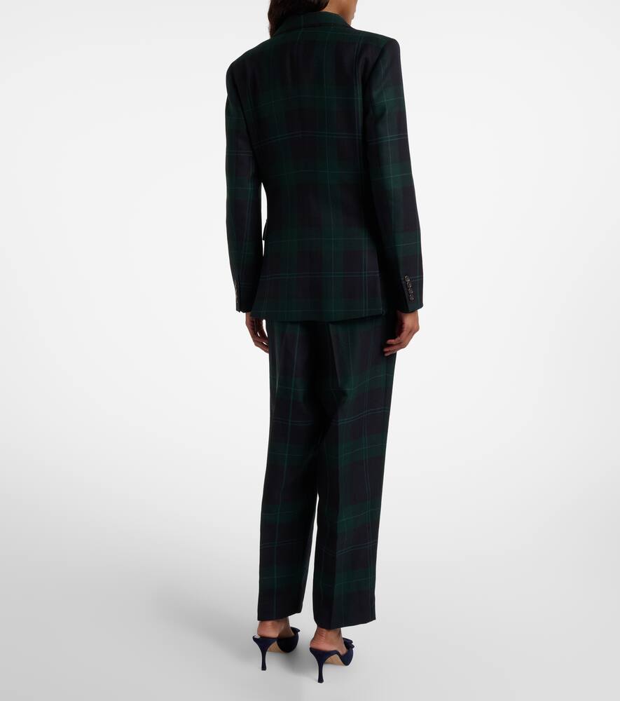 Брюки зауженные высокие с поясом из шерсти в клетку Polo Ralph Lauren, Green Navy Multi Tartan — фото 3