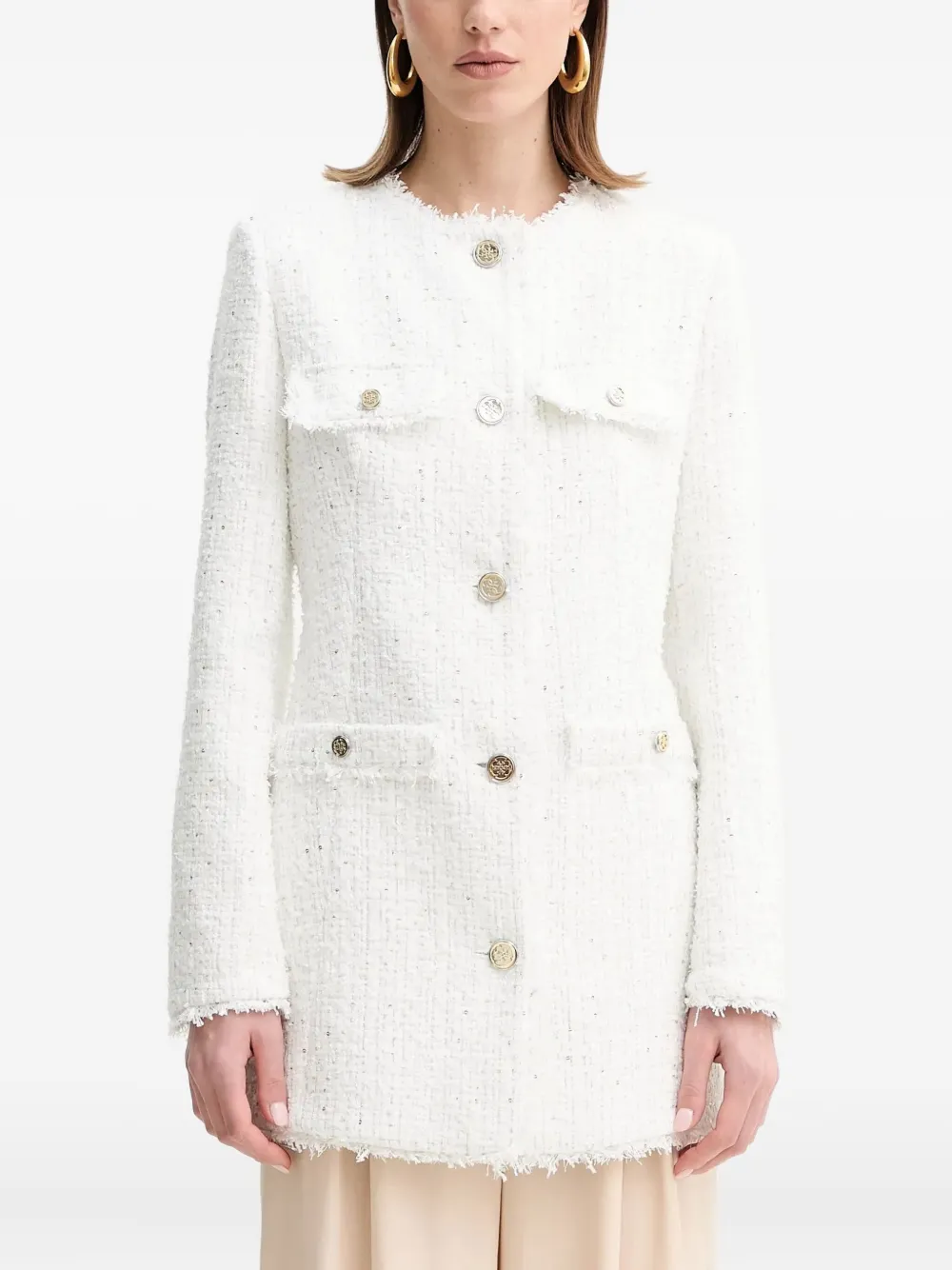 

Твидовый жакет с пайетками GUESS USA, белый