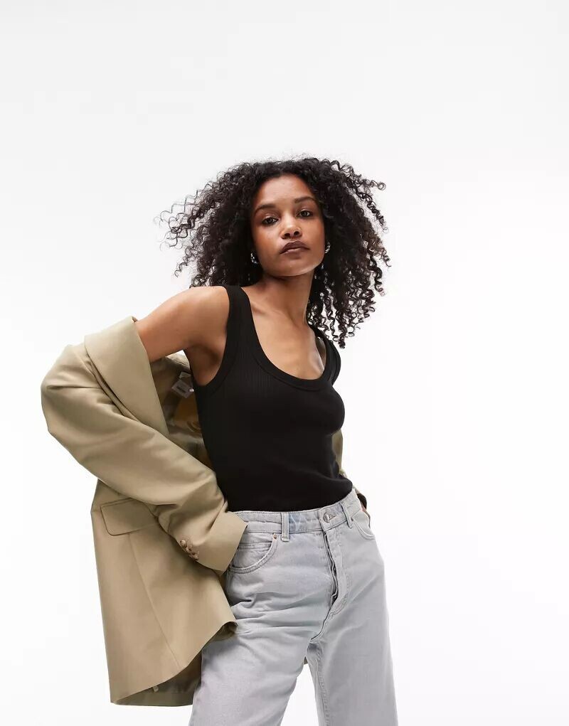 

Черный топ на бретельках в рубчик Topshop Ultimate