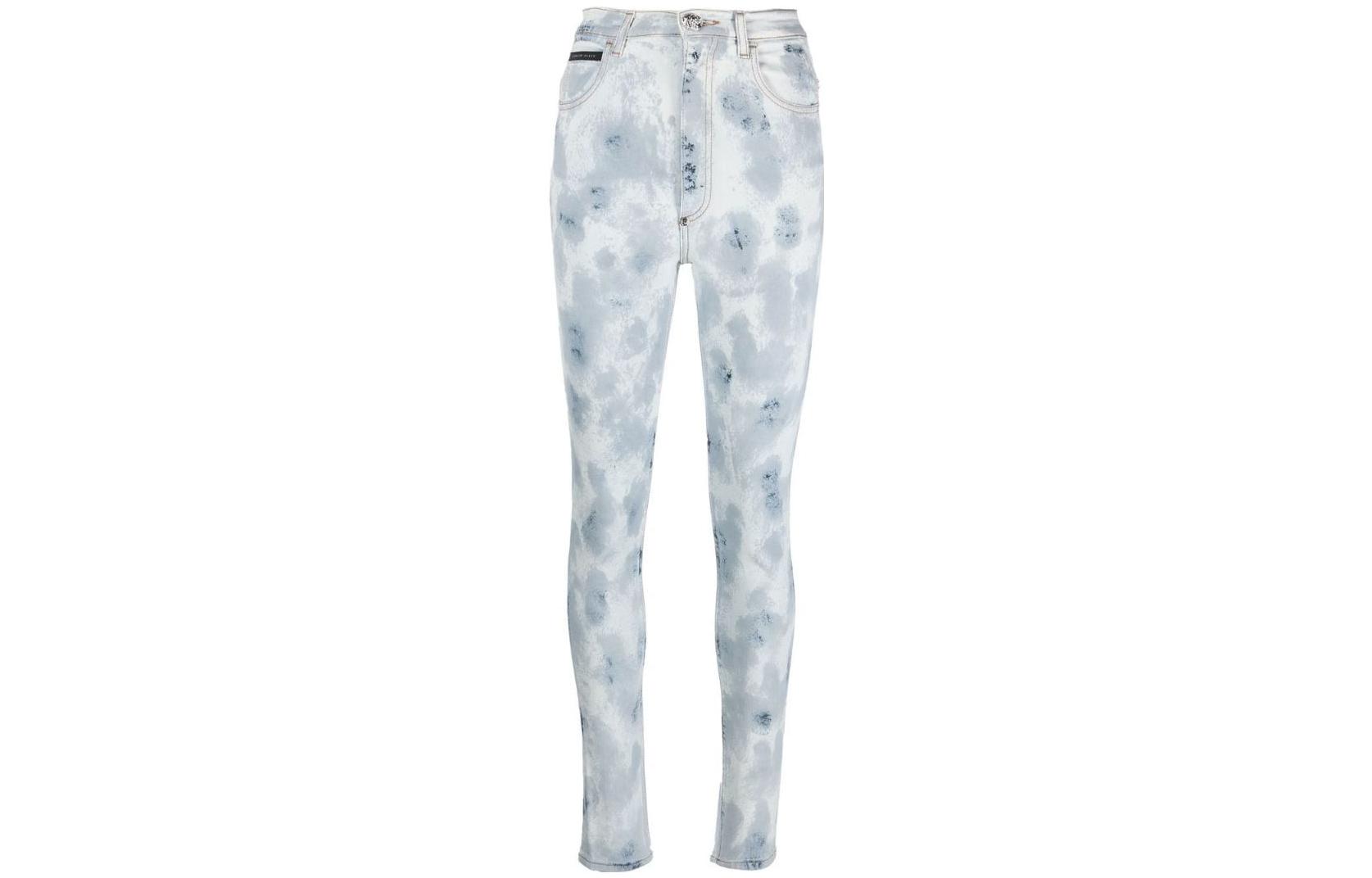 

Джинсы-джеггинсы с высокой талией в технике тай-дай PHILIPP PLEIN, синий