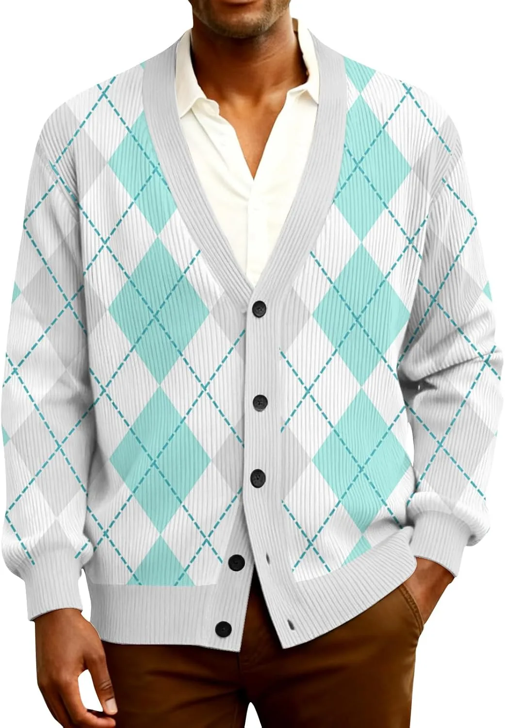 

Мужской кардиган с пуговицами, длинный рукав, V-образный вырез, Big and Tall