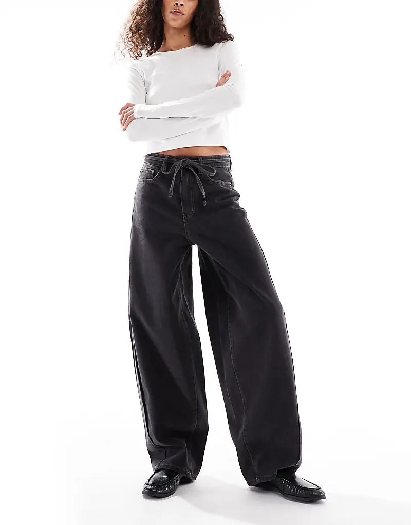 

Джинсы Object Premium super barrel leg с поясом-завязкой, черного цвета