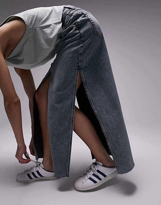 

Джинсовая юбка миди миди с разрезом Topshop