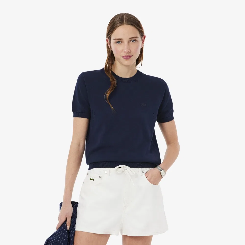 Свитер Lacoste женский с коротким рукавом, тёмно-синий