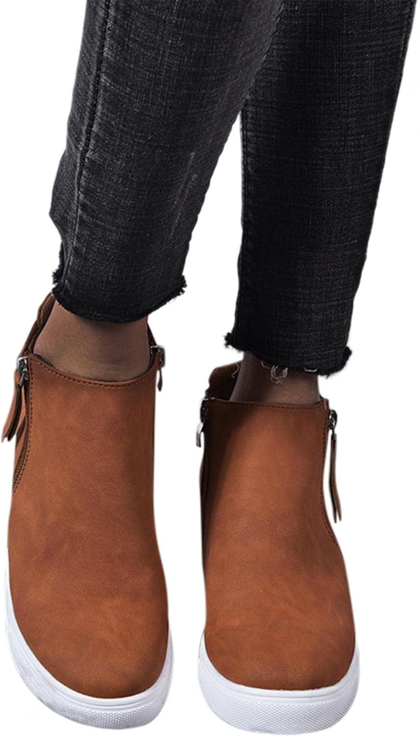 Женские платформенные ботинки Hbeylia Wedge, модные повседневные кожаные с округлым носком, на массивной подошве с высокими каблуками, ботильоны с боковой молнией, высокие модные кроссовки, короткие платьевые ботинки для рождественского декора,... — фото 3