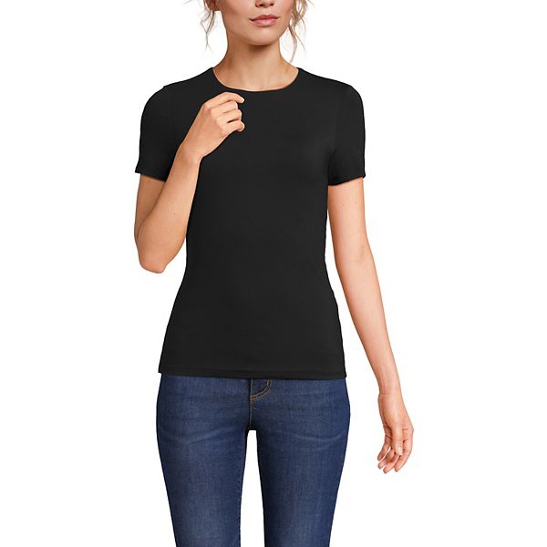 

Женский короткий рукав двойной слой воротник-гольф трикотажный топ Lands' End, Black