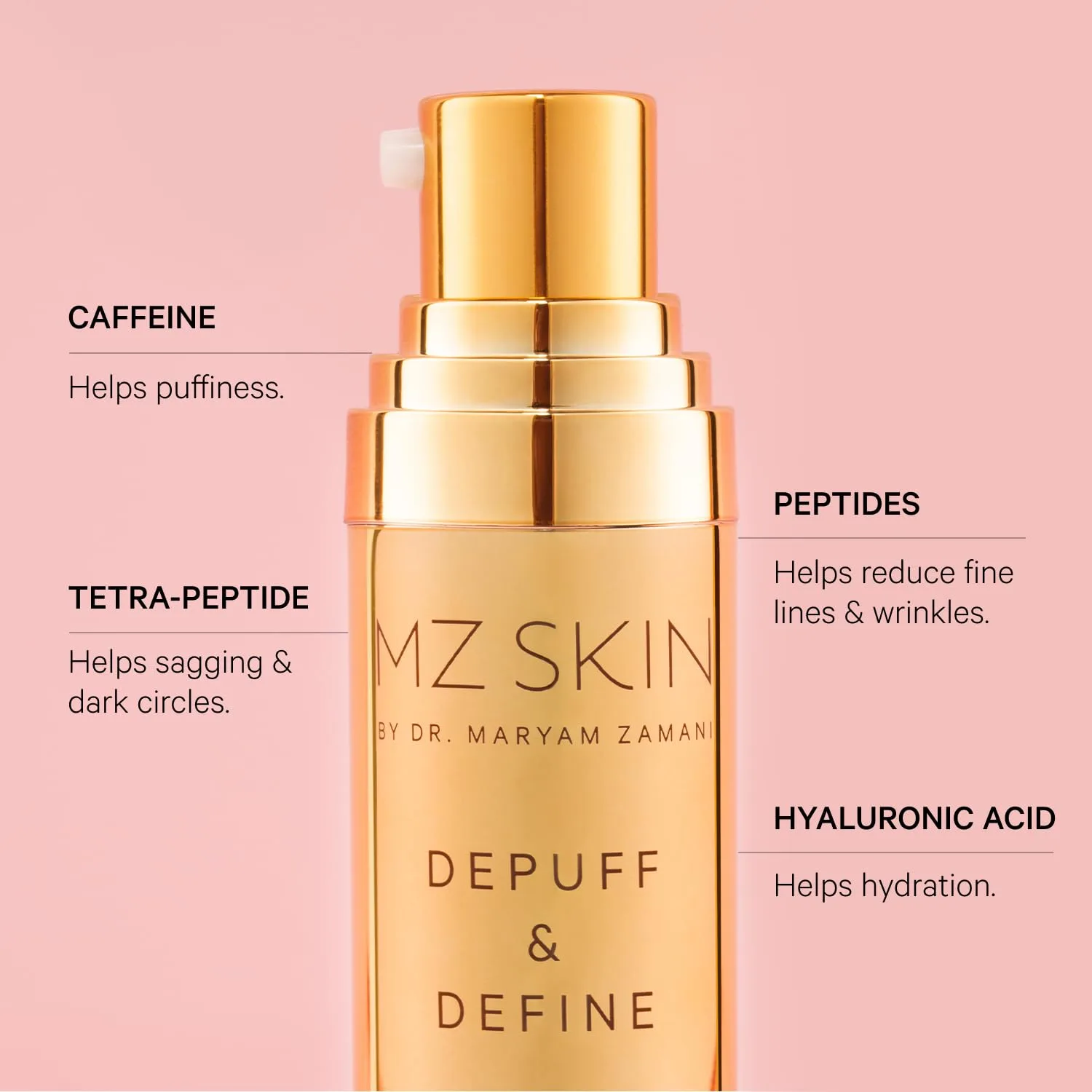 MZ SKIN Depuff and Define Contouring Eye Rescue 0.5 fl oz - высокоэффективный комплекс кофеина и пептидов от темных кругов, отеков, морщин с гиалуроновой кислотой для увлажнения Mz Skin By Maryam Zamani Md — фото 2