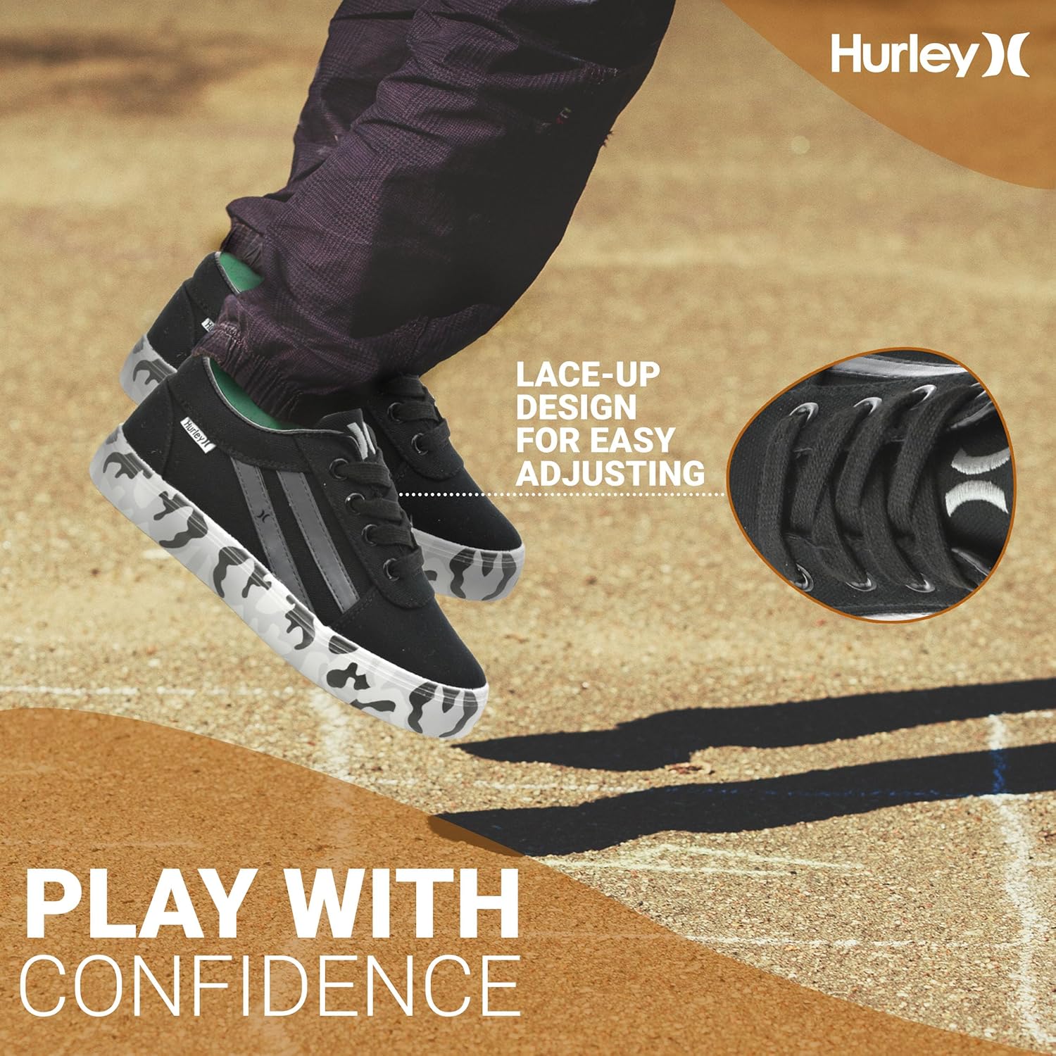 Кеды Hurley Boardy Kids с шнуровкой - низкие кроссовки для скейтборда для детей, спортивная обувь для мальчиков и девочек, черный — фото 2