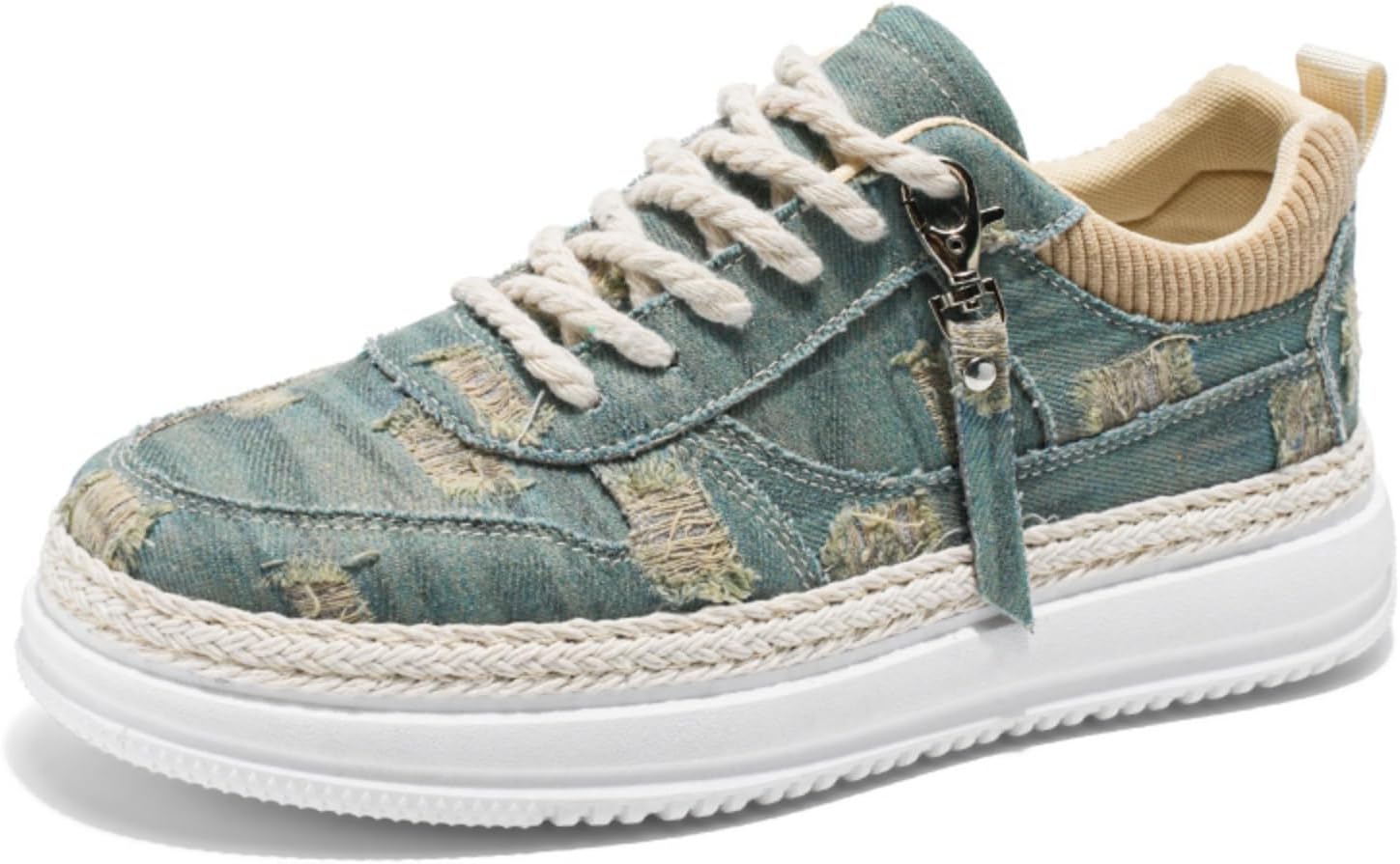 

Мужские повседневные кроссовки с узорчатым дизайном, верх из вельвета/тканя/денима, боковая молния и шнуровка, плетеная подошва для breathable ежедневной носки - несколько стилей Lshwcift, синий