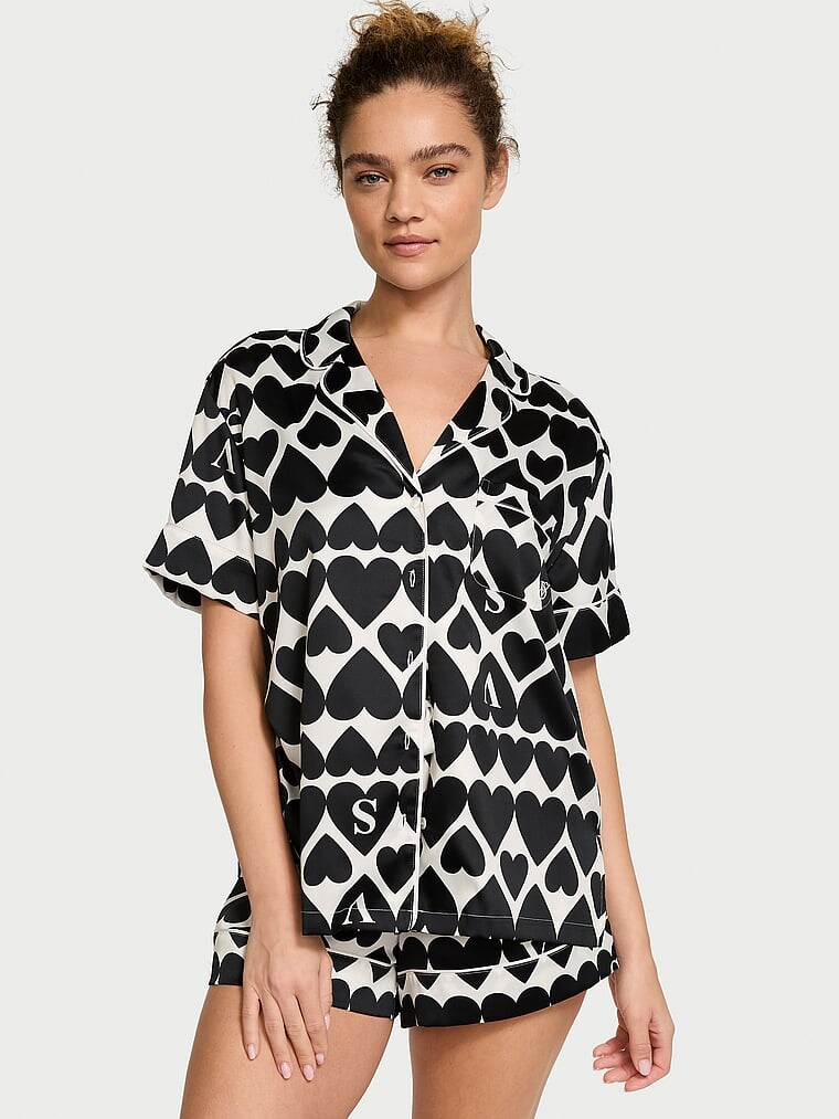 

Короткий пижамный комплект из глянцевого атласа Victoria'S Secret, черный