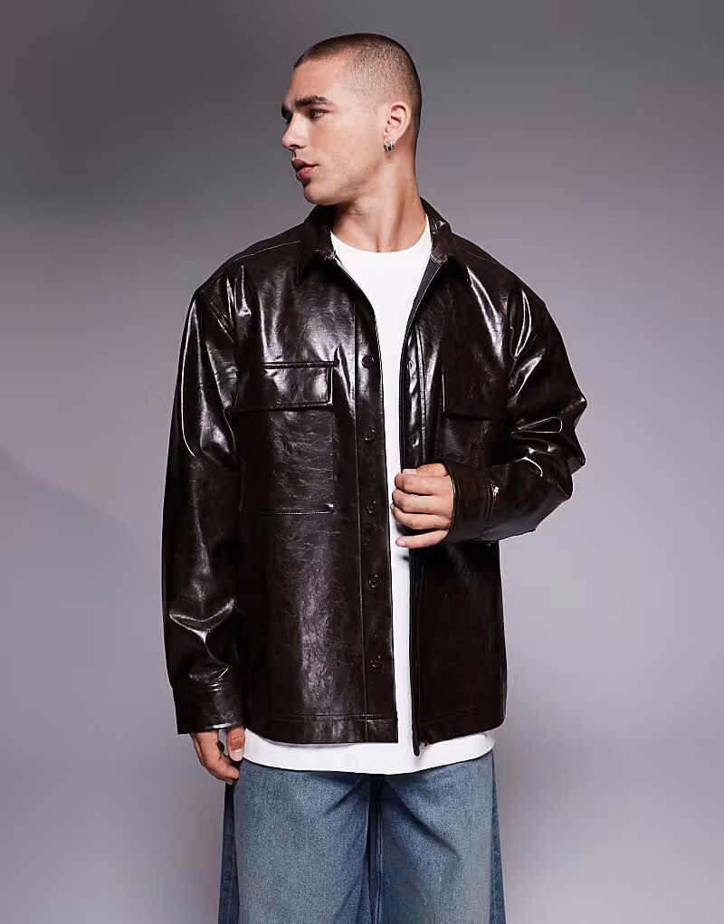 

Рубашка из искусственной кожи темно-коричневого цвета Asos Design