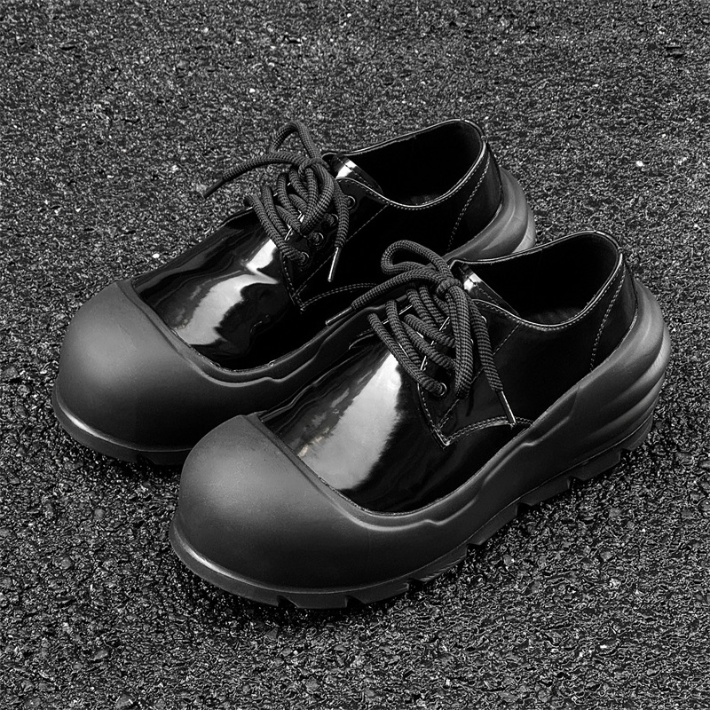 WEISHIBANGWEI Повседневные кожаные туфли мужские черные с потайным клином, цвет Black Hidden Wedge — фото 3