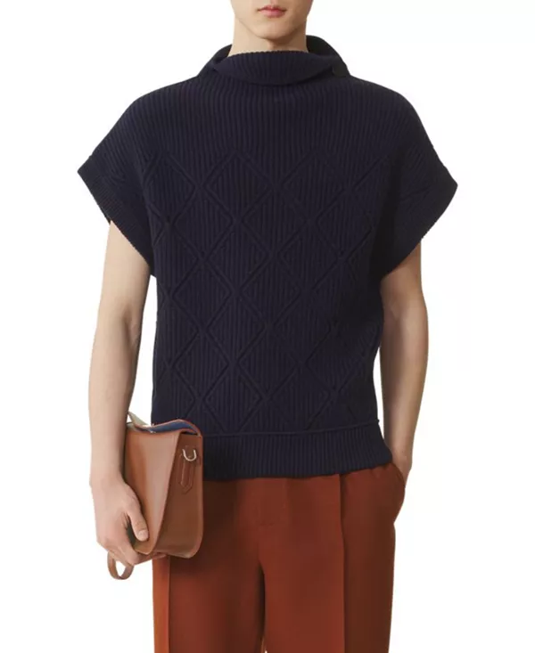 

Шерстяной свитер без рукавов с ромбовидной отделкой Lanvin, синий