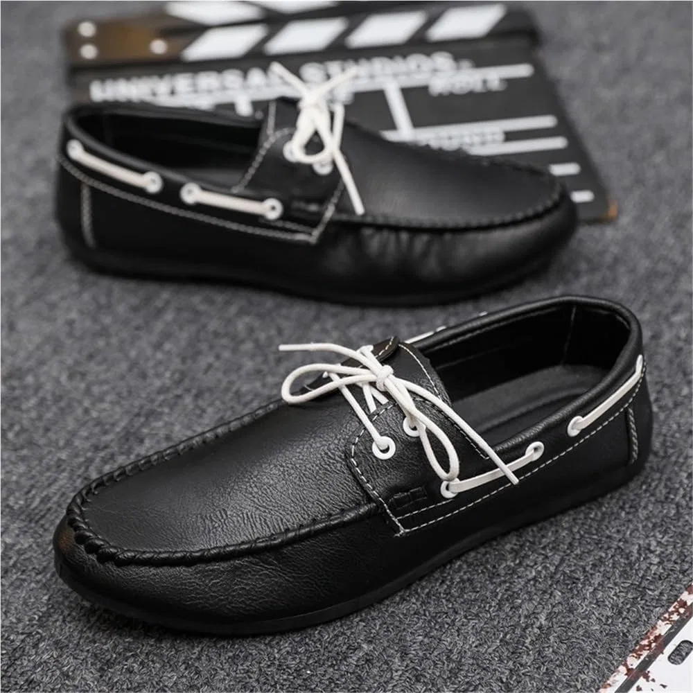 Лоферы кожаные Mens Leather Lace Up Loafers Casual Shoes Block Heel Low Top Slip On Non Slip Rubber Sole, Black UOPYNE — фото 3