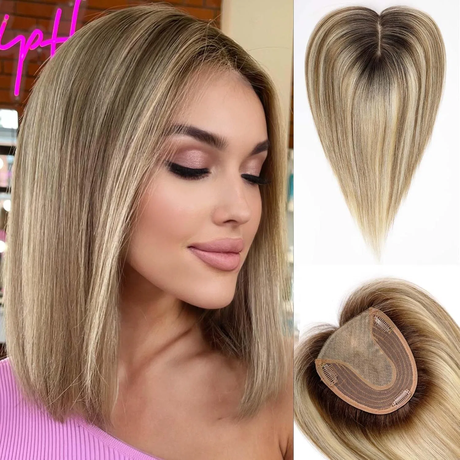 Женская накладка для волос HAIRCUBE без челки 14 дюймов Haircube, Ombre Brown With Blonde Strands