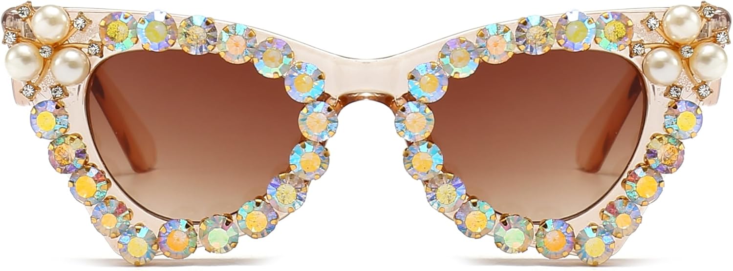 

Солнцезащитные очки LJCZKA «Кошачий глаз» с блестящими кристаллами, квадратной оправой, стразами и жемчугом, для вечеринок, с бриллиантовым блеском, в стиле панк, Clearbrownbrown