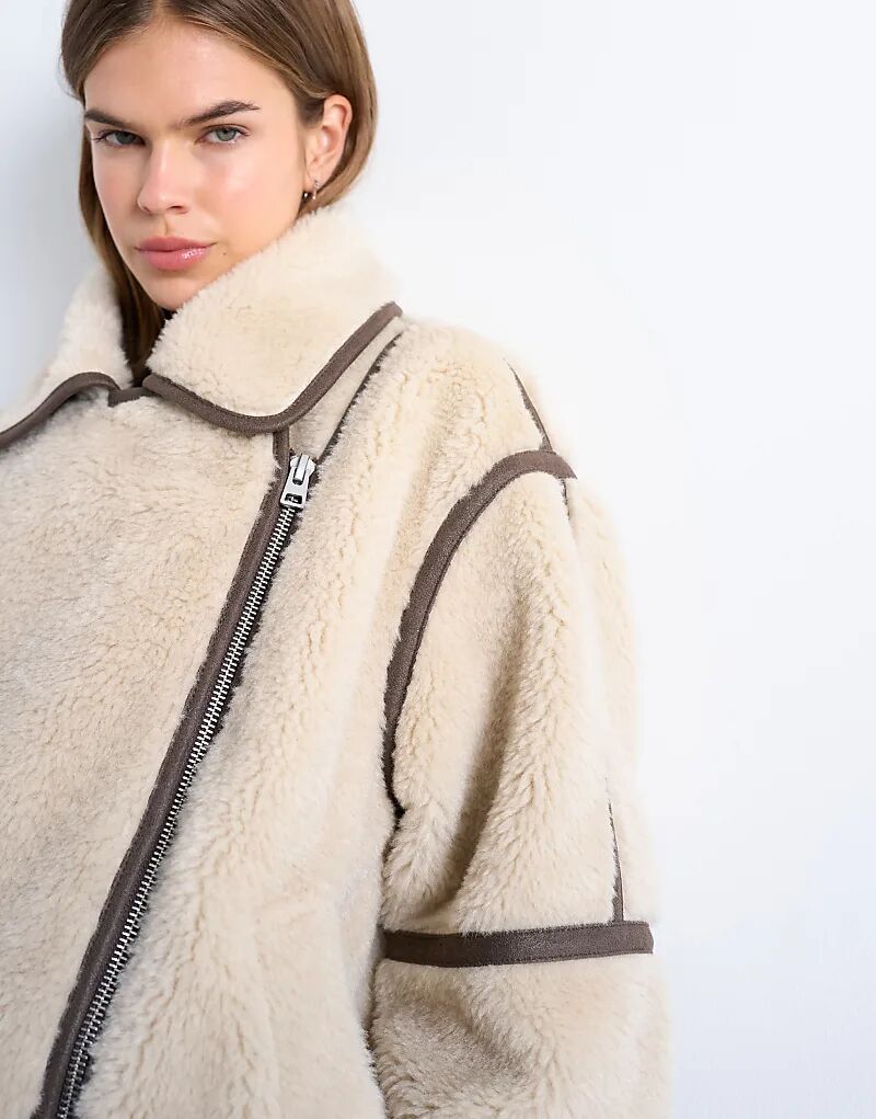 

Куртка Topshop Borg Aviator oversize кремового цвета