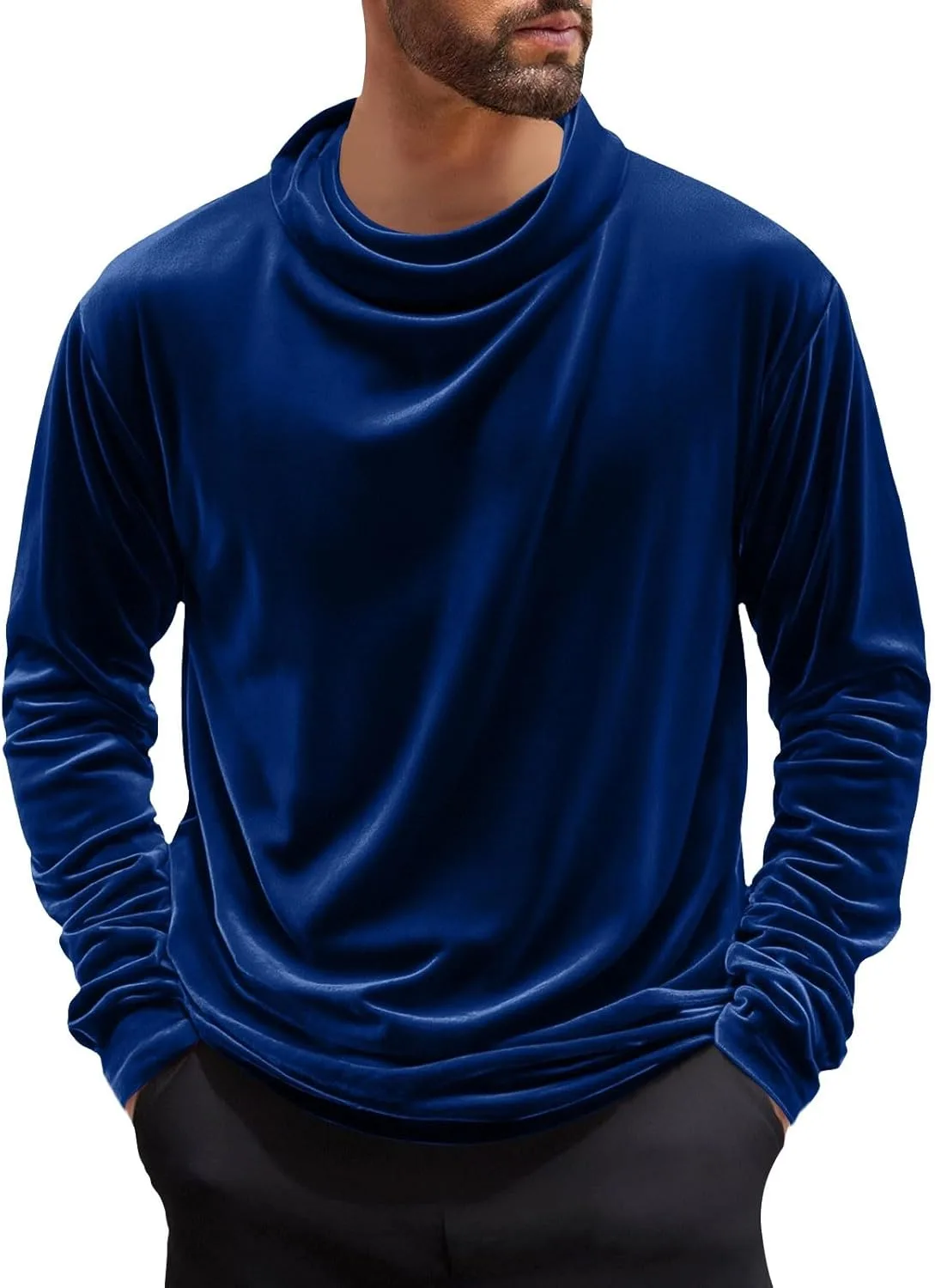 

Мужская футболка с воротником-хомутом из вельвета, длинный рукав