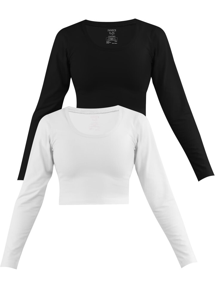 

Лонгслив Janice 2 x Damen crop Langarmshirt Nerja, цвет Schwarz/Weiß