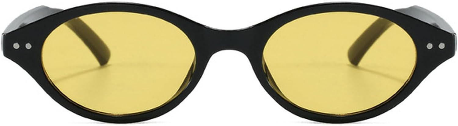 

Женские солнцезащитные очки овальной формы в стиле ретро, ​​конфетные оттенки, защита от УФ-излучения UV400; мужские модные солнцезащитные очки с заклепками mincl, Black Yellow