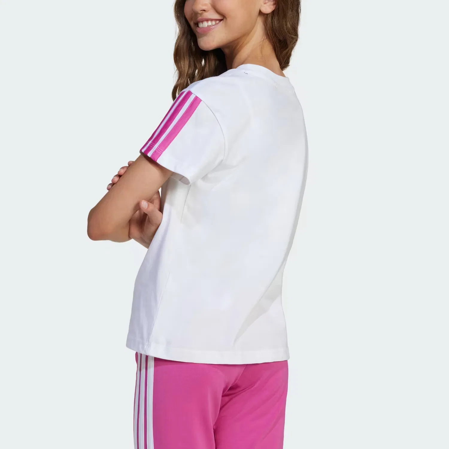 Футболка ESSENTIALS белая/полупрозрачная фуксия Teenagers Adidas, White/Semi-Transparent Fuchsia — фото 4