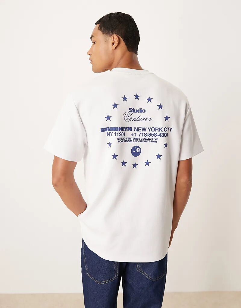 

Футболка свободного кроя ASOS DESIGN премиум-класса из интерлока с городским принтом белого цвета