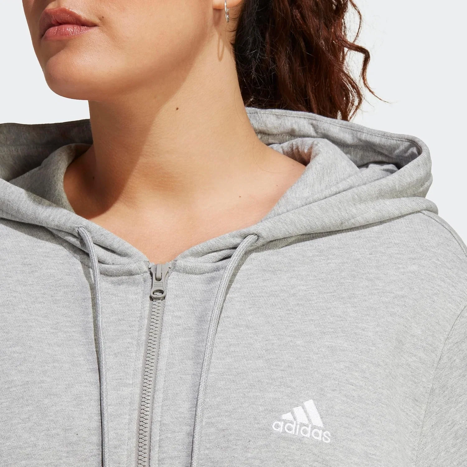 Толстовка на молнии adidas, Medium Grey Heather / White — фото 3