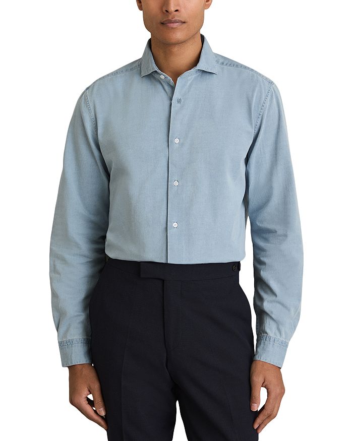 

Рубашка из постиранного шамбрея Regular Fit с застежкой на пуговицы REISS, синий