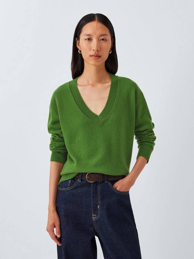 

Свободный джемпер из кашемира с v-образным вырезом John Lewis, Mid Green