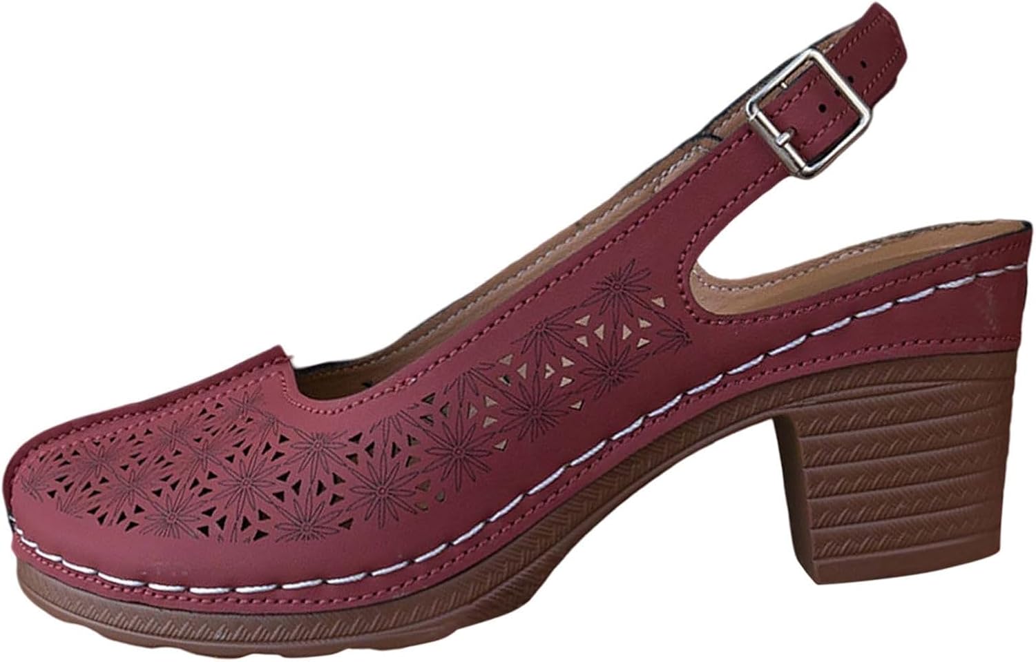 

Женские сандалии с вырезами, с массивным каблуком, широкие, с цветочным рисунком, удобные повседневные туфли, с регулируемым ремешком на щиколотке, на танкетке, противоскользящие, пляжные и уличные, летняя модная обувь Generic, красный