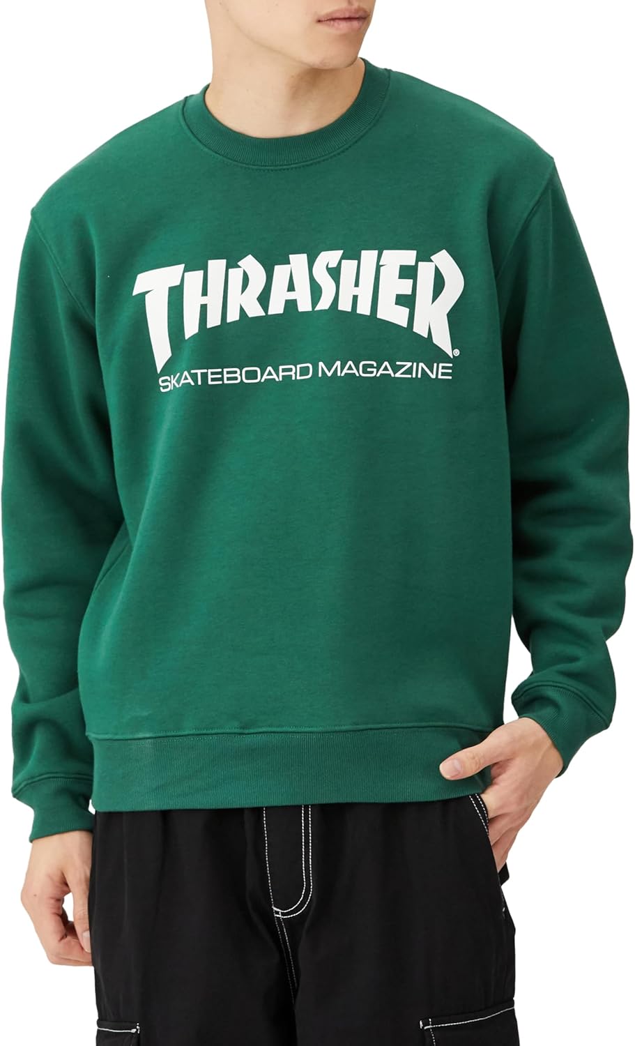 

Мужская толстовка с круглым вырезом Slasher TH8401 (с логотипом бренда) в классическом стиле Thrasher, белый/зеленый