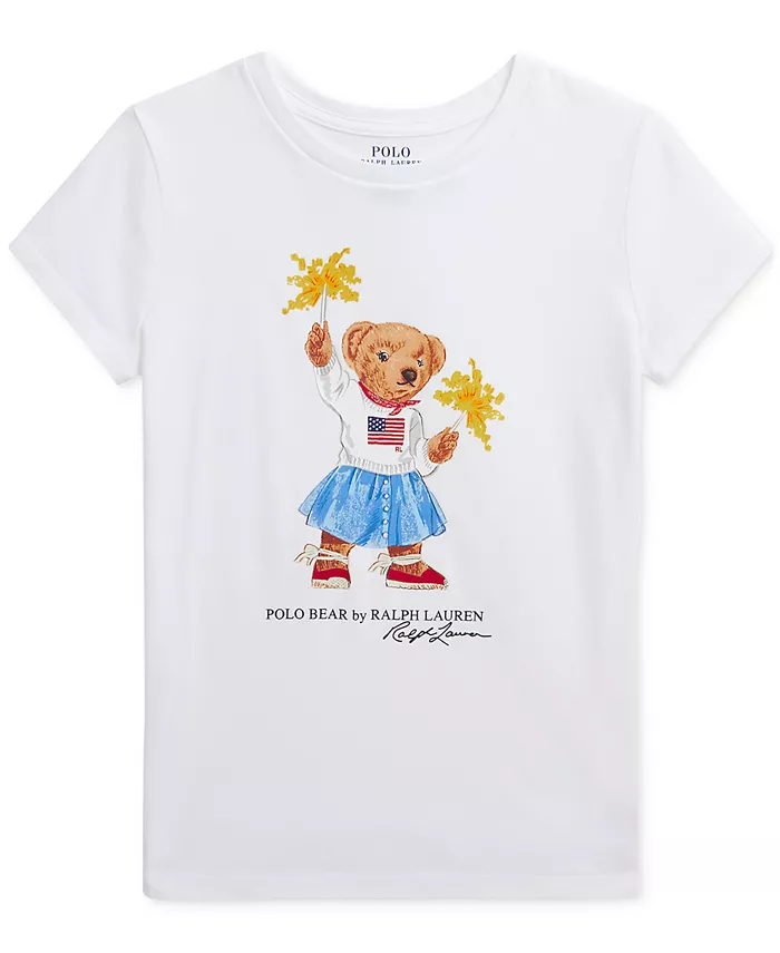 

Футболка из хлопкового джерси Polo Bear для девочек постарше Polo Ralph Lauren, белый