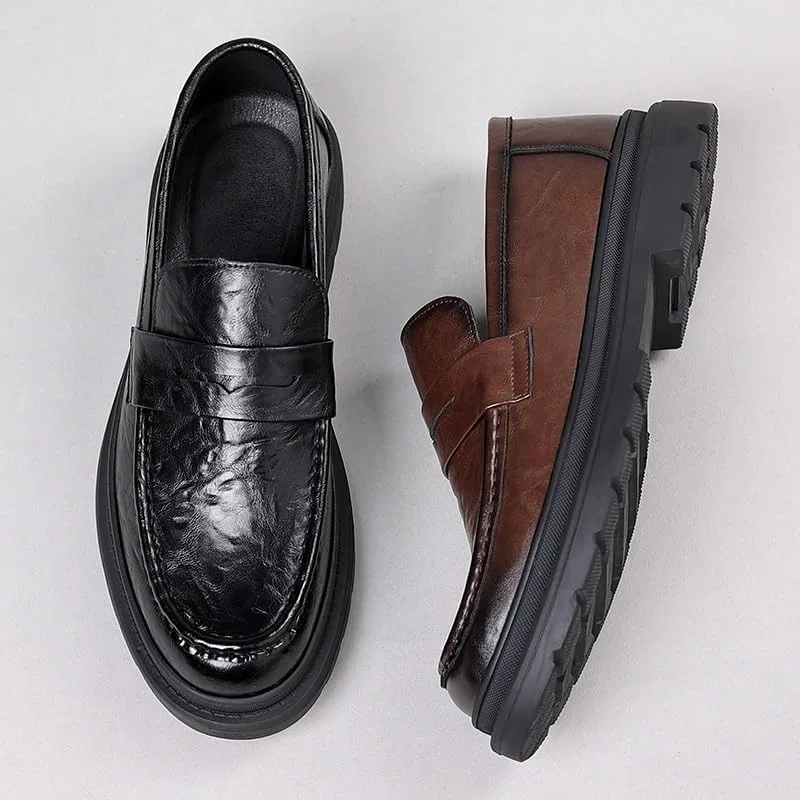 Лоферы кожаные с текстурой, Men’s Fall Business Casual Slip-on Shoes Trendy Leather Loafers, Black SDKOLPBNMZX — фото 3
