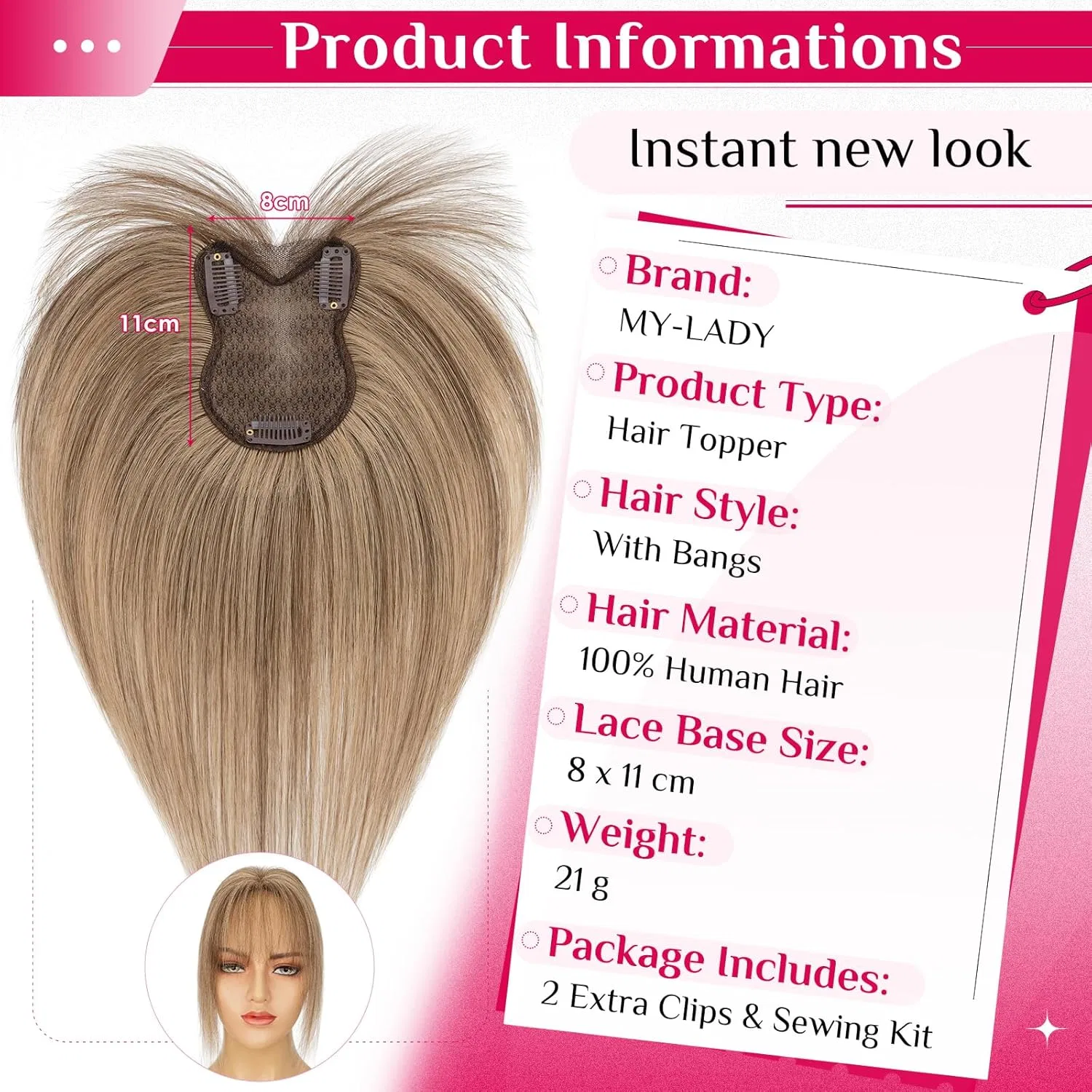 Накладная челка «Clip-In» из натуральных волос MY-LADY My-Lady, 4P27 Medium Brown/Dark Blonde — фото 2