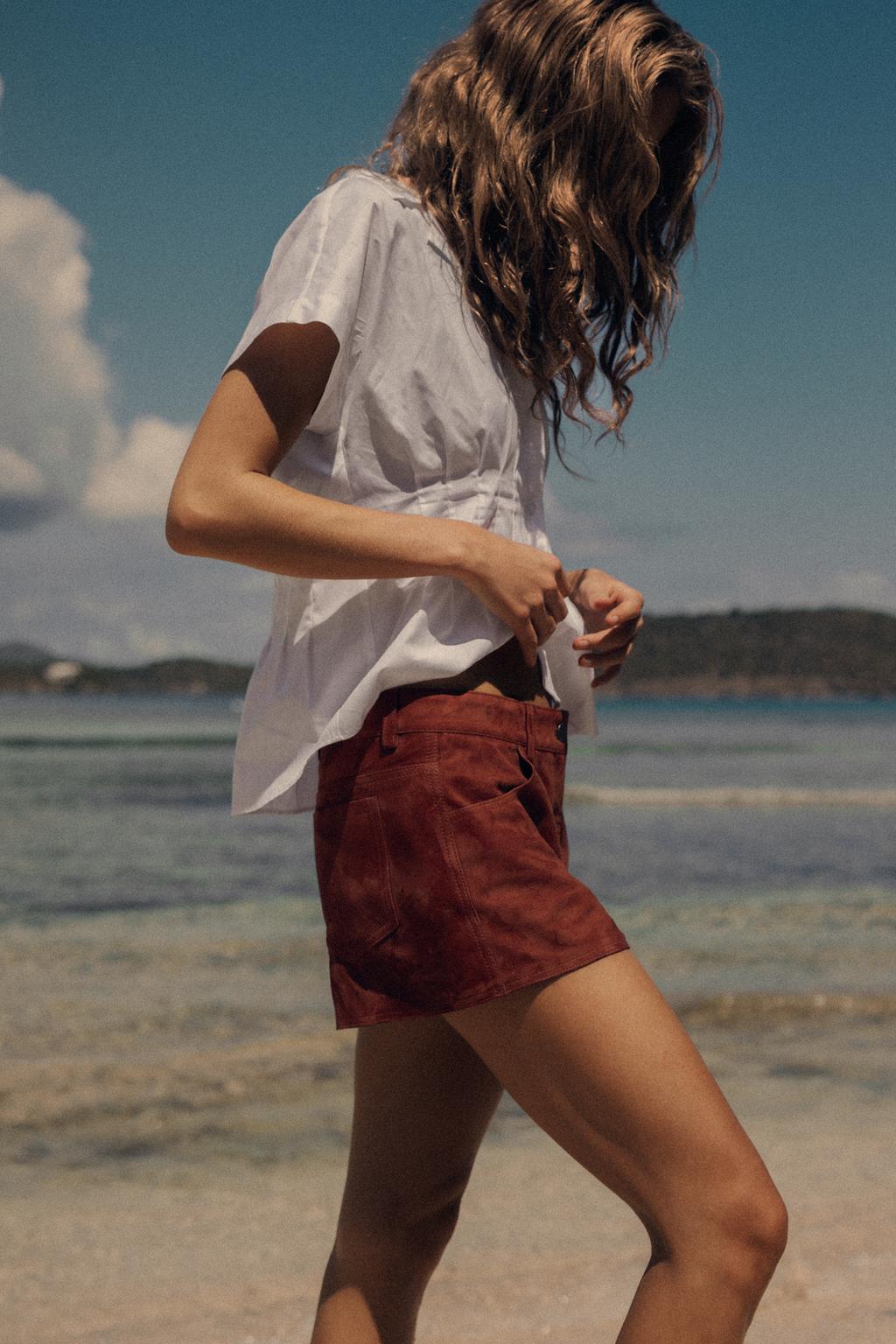

Шорты из 100% замши ZARA, цвет Brick