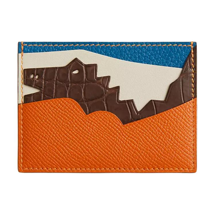 

HERMES Кожаный картхолдер женский оранжевый и коричневый