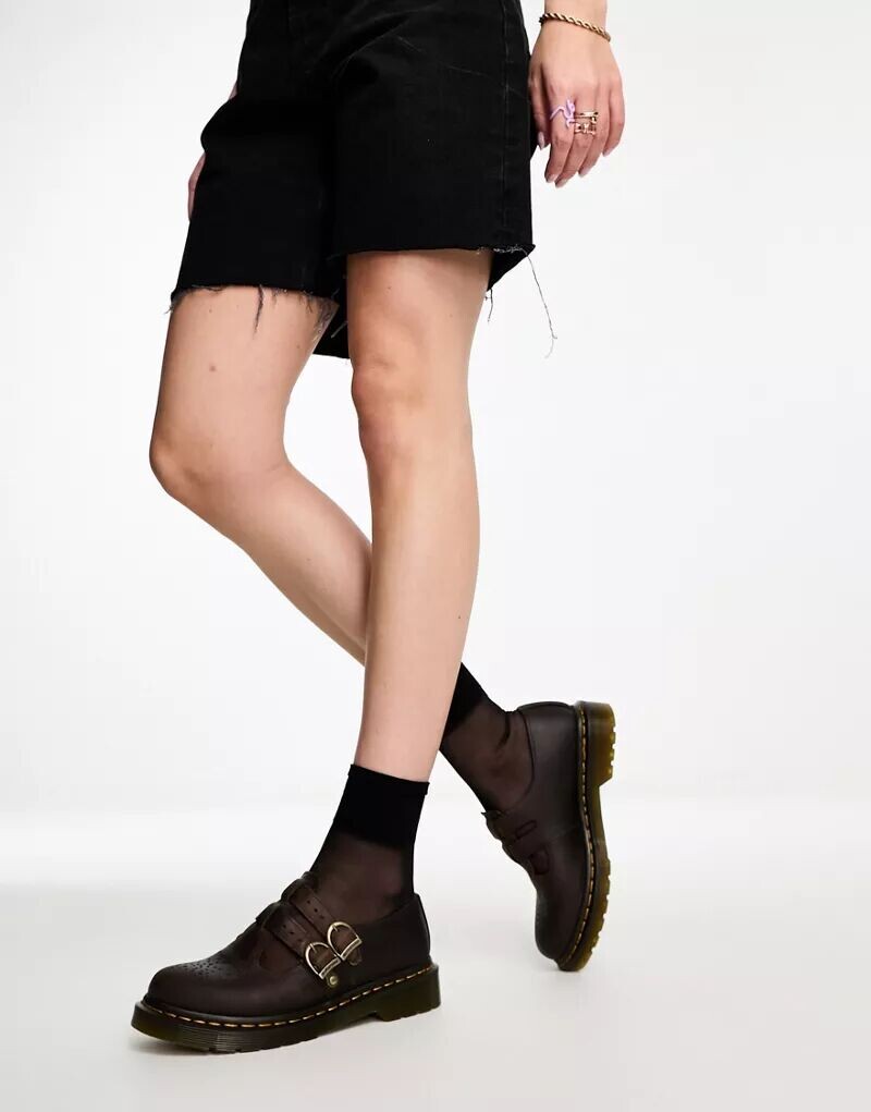 Доктор Темно-коричневые кожаные туфли Mary Jane Martens 8065 Dr Martens