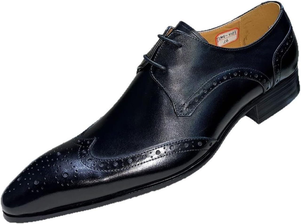 

Мужские классические оксфорды Santimon с отделкой броги из натуральной кожи - стильные туфли на шнуровке для деловой и праздничной носки, свадеб, черный