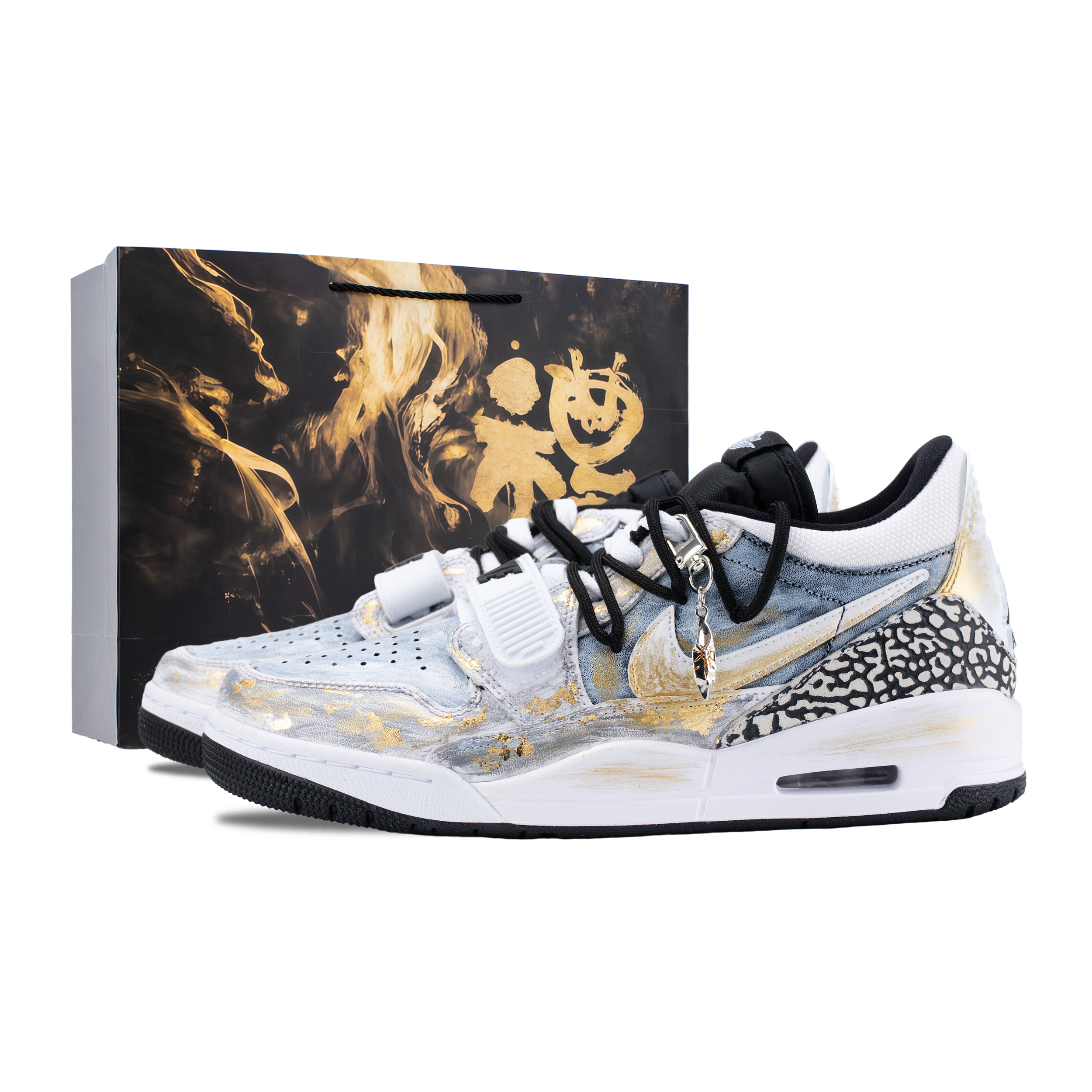 

Jordan Legacy 312 Golden Leopard Abrasion Resistant Vintage Basketball Shoes Unisex Gray Gold