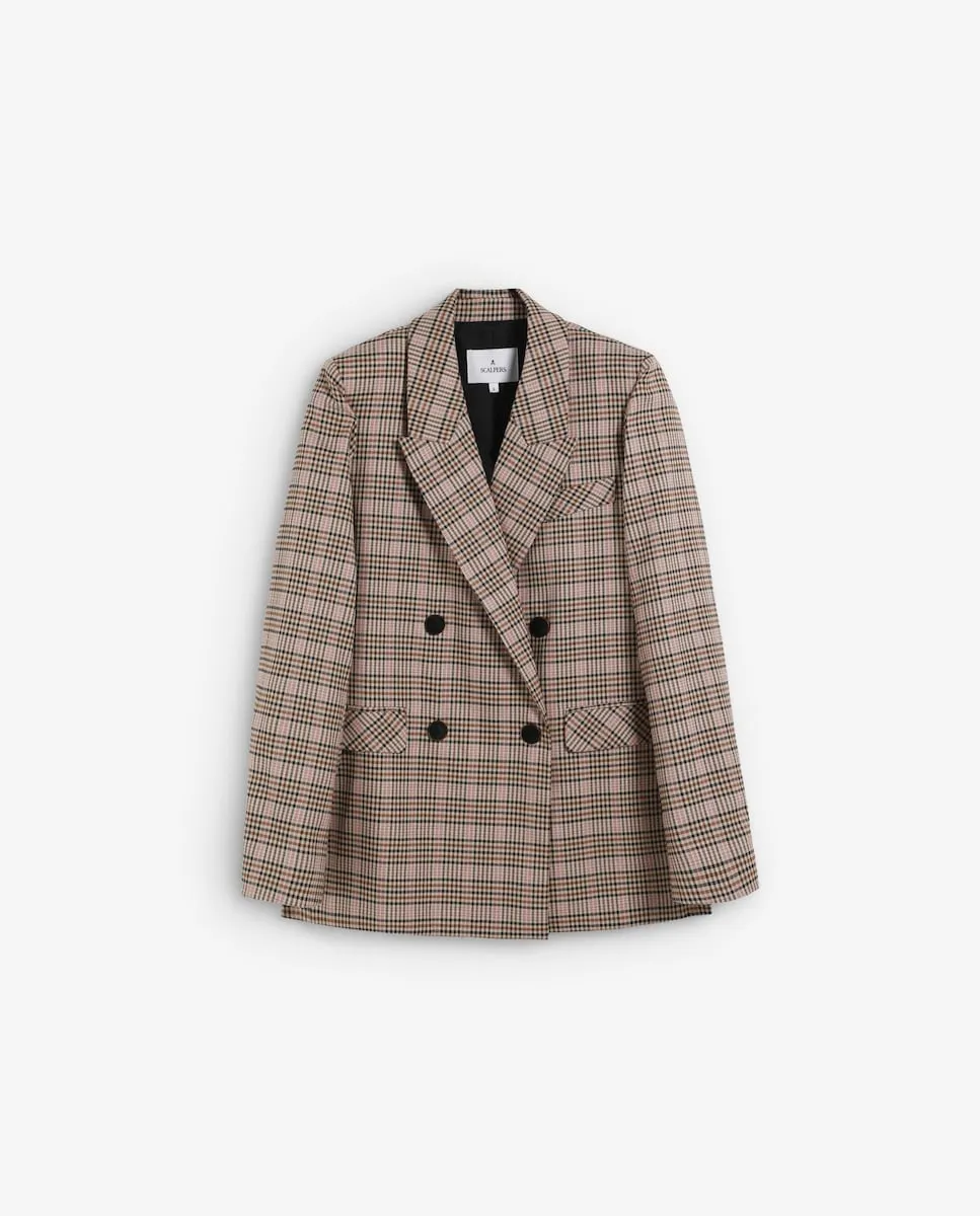 

Женский клетчатый блейзер с лацканами Scalpers, розовый