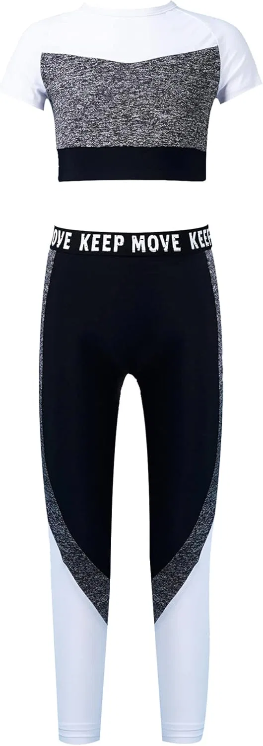Детский спортивный комплект для танцев Mufeng, топ с лосинами, Short Sleeves Black