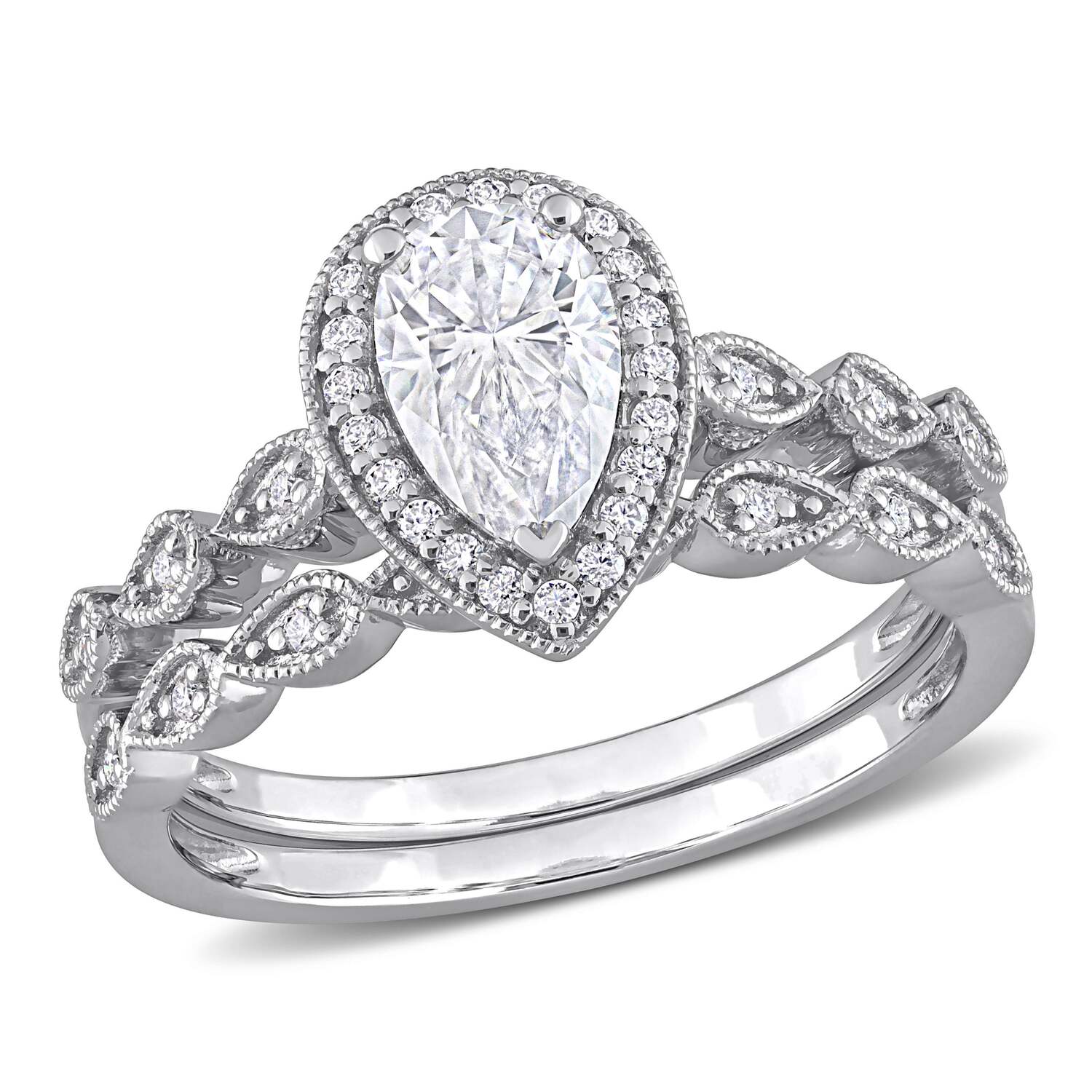 

Свадебное кольцо Mimi & Max 1 1/6 карата DEW с каплевидным ореолом из муассанита в оправе из стерлингового серебра Mimi & Max, белый