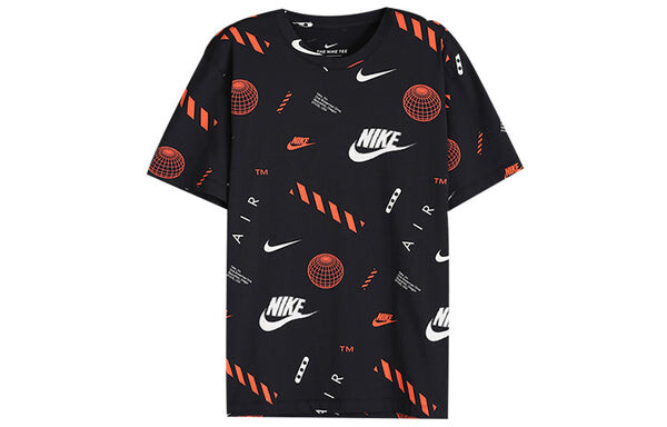 Футболка уличные с полным принтом логотипа и коротким рукавом Nike, черный — фото 2